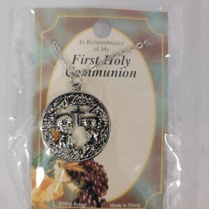 First Holy Communion Commemorative Necklace, Pendant of Child, Cross & Chalice